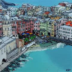 Les CinqueTerre - Vernazza - Italie- Acrylique 90 X 90 - Décembre 2015